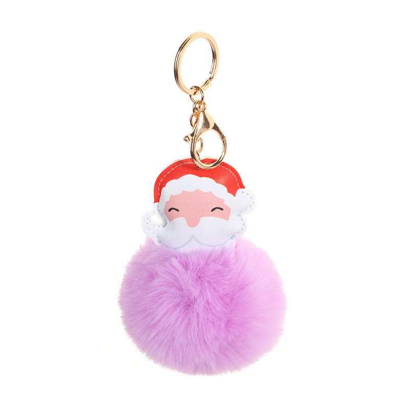 Wholesale Christmas Ball Environmentally Friendly Leather Santa Claus Plush Keychain